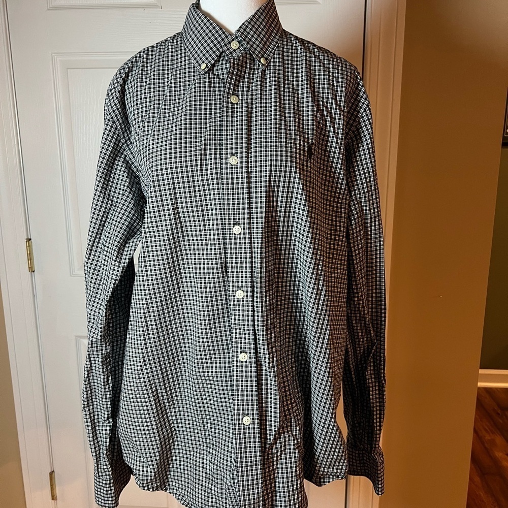 Ralph Lauren Men's Size Large Black Plaid Long Sleeve Button Down Shirt
